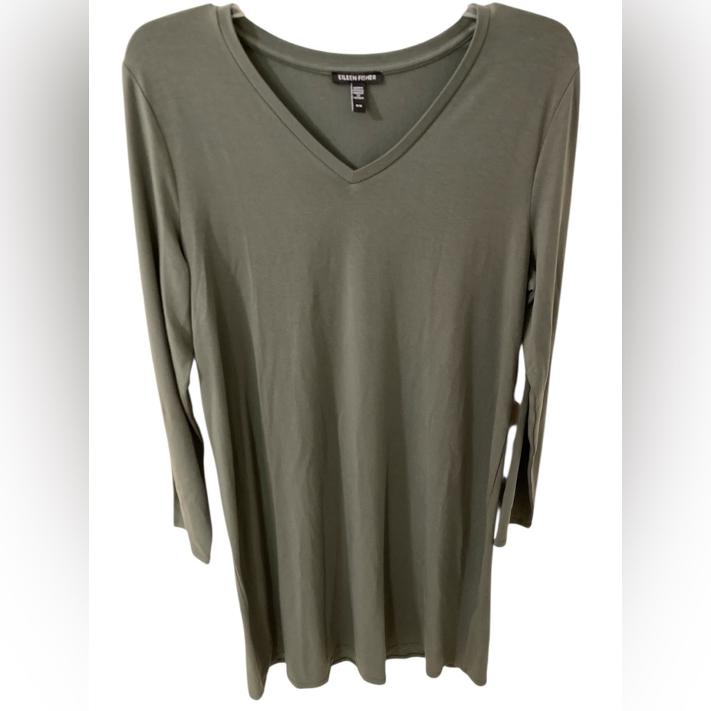 EILEEN FISHER Stretch Tencel Jersey V-Neck Long Sleeve Dress Green Medium
